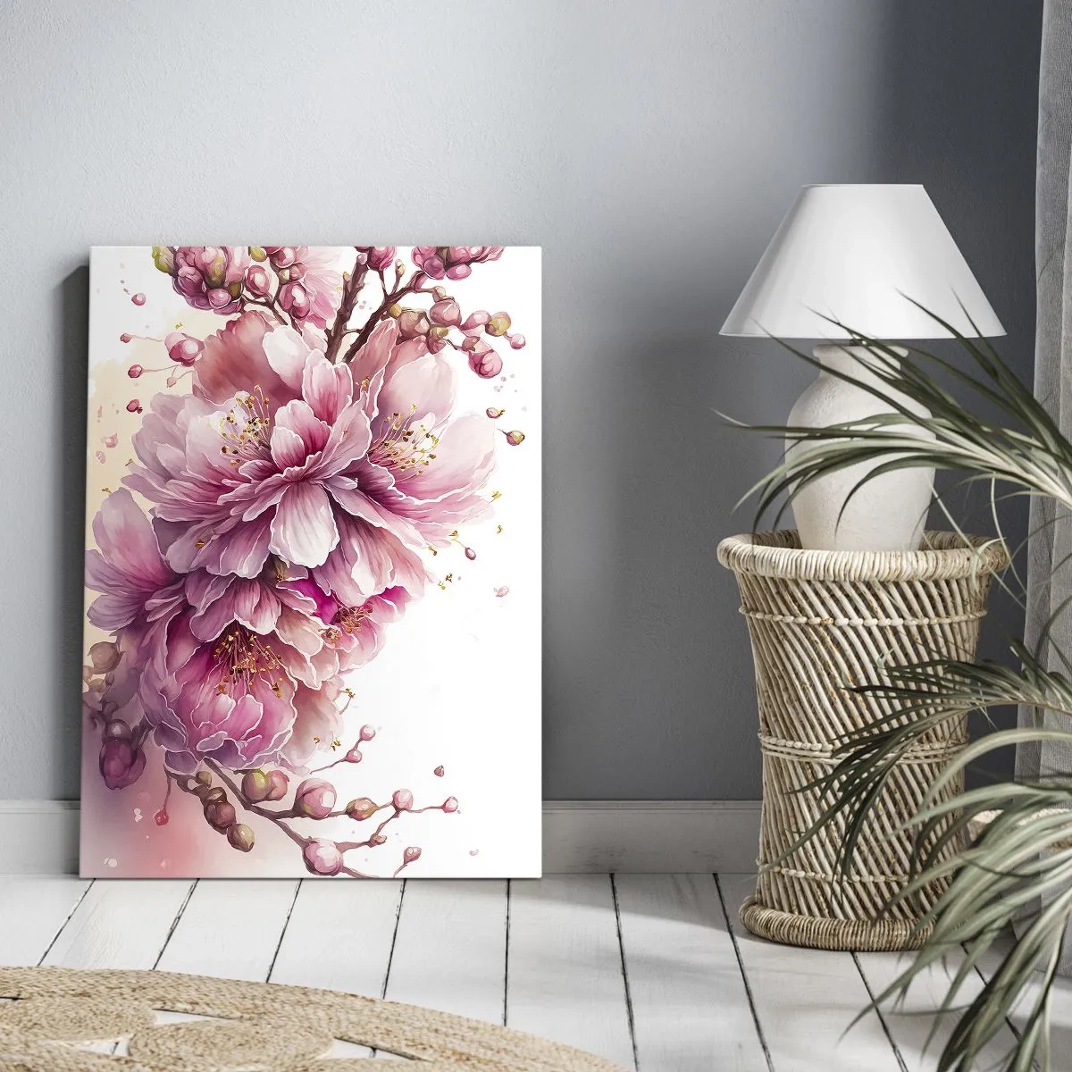 Quadro su tela - Stampe su Tela - Delicati fiori di ciliegio in piena fioritura su uno sfondo chiaro - 50x70cm - Fiore di ciliegio - Decorazione murale moderna per soggiorno e camera da letto ARTTOR