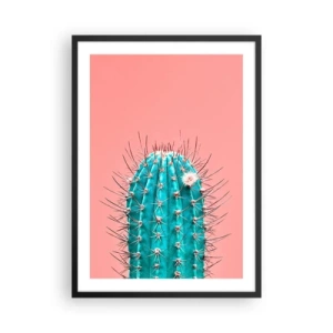 Poster in cornice nera - Cactus turchese su sfondo rosa - 50x70cm - Stai attento - Decorazione murale moderna per soggiorno e camera da letto ARTTOR