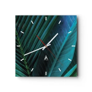 Orologio da parete - Orologio in Vetro - Primo piano delle foglie verdi tropicali - 30x30cm - Anatomia del verde - Decorazione murale moderna per soggiorno e camera da letto ARTTOR