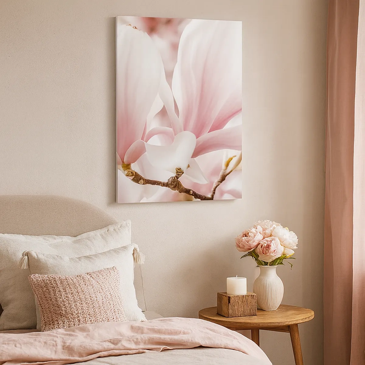 Quadro su tela - Stampe su Tela - Delicati fiori di magnolia in tonalità pastello - 50x70cm - Tenerezza senza fine - Decorazione murale moderna per soggiorno e camera da letto ARTTOR
