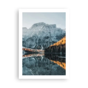 Poster - Paesaggio montano riflesso nel lago al tramonto - 50x70cm - Paesaggio allo specchio - Decorazione murale moderna per soggiorno e camera da letto ARTTOR