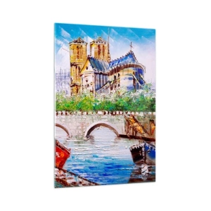 Quadro su vetro - Paesaggio con un ponte e una cattedrale in stile classico - 70x100cm - Il loro tempo non passa mai - Decorazione murale moderna per soggiorno e camera da letto ARTTOR