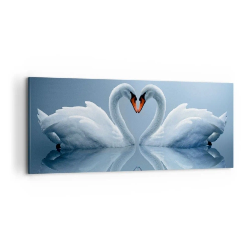 Quadro su tela - Stampe su Tela - Due cigni formano un cuore su una superficie calma dell'acqua - 120x50cm - Il tempo dell'amore - Decorazione murale moderna per soggiorno e camera da letto ARTTOR