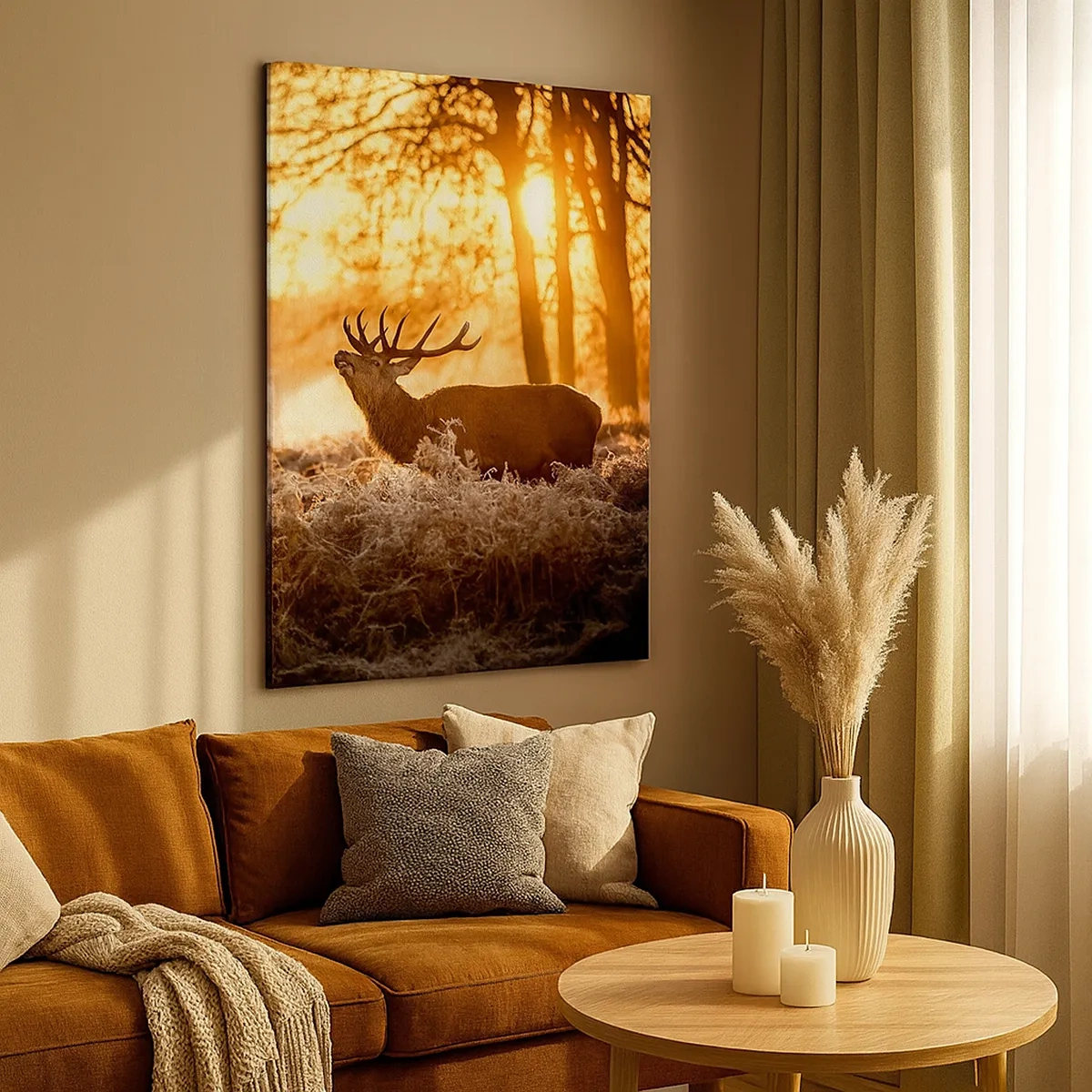 Quadro su tela - Stampe su Tela - Due cervi al tramonto in un paesaggio invernale - 50x70cm - Il sogno del cacciatore - Decorazione murale moderna per soggiorno e camera da letto ARTTOR