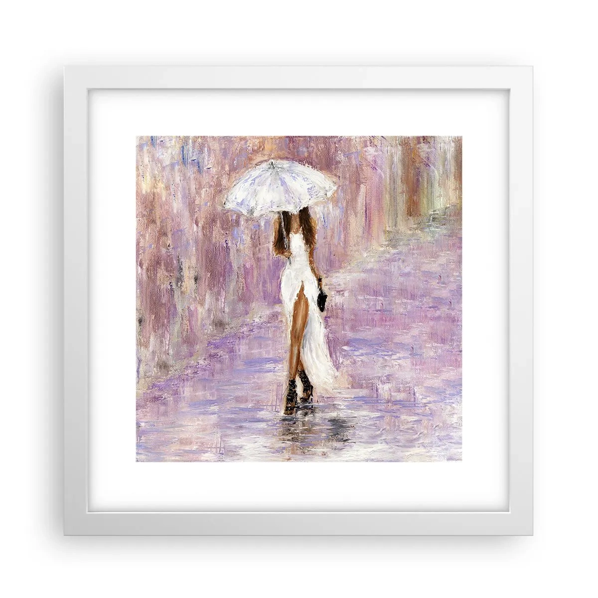 Poster in cornice bianca - Nella pioggia lilla - 30x30 cm
