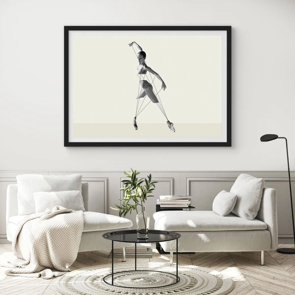 Poster in cornice nera - Ballerina in un'interpretazione geometrica con linee - 100x70cm - Nel teatro del mondo - Decorazione murale moderna per soggiorno e camera da letto ARTTOR