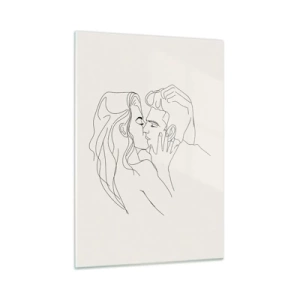 Quadro su vetro - Un bacio sensuale di una coppia nella linea di contorno - 50x70cm - Intrecciati dal sentimento - Decorazione murale moderna per soggiorno e camera da letto ARTTOR