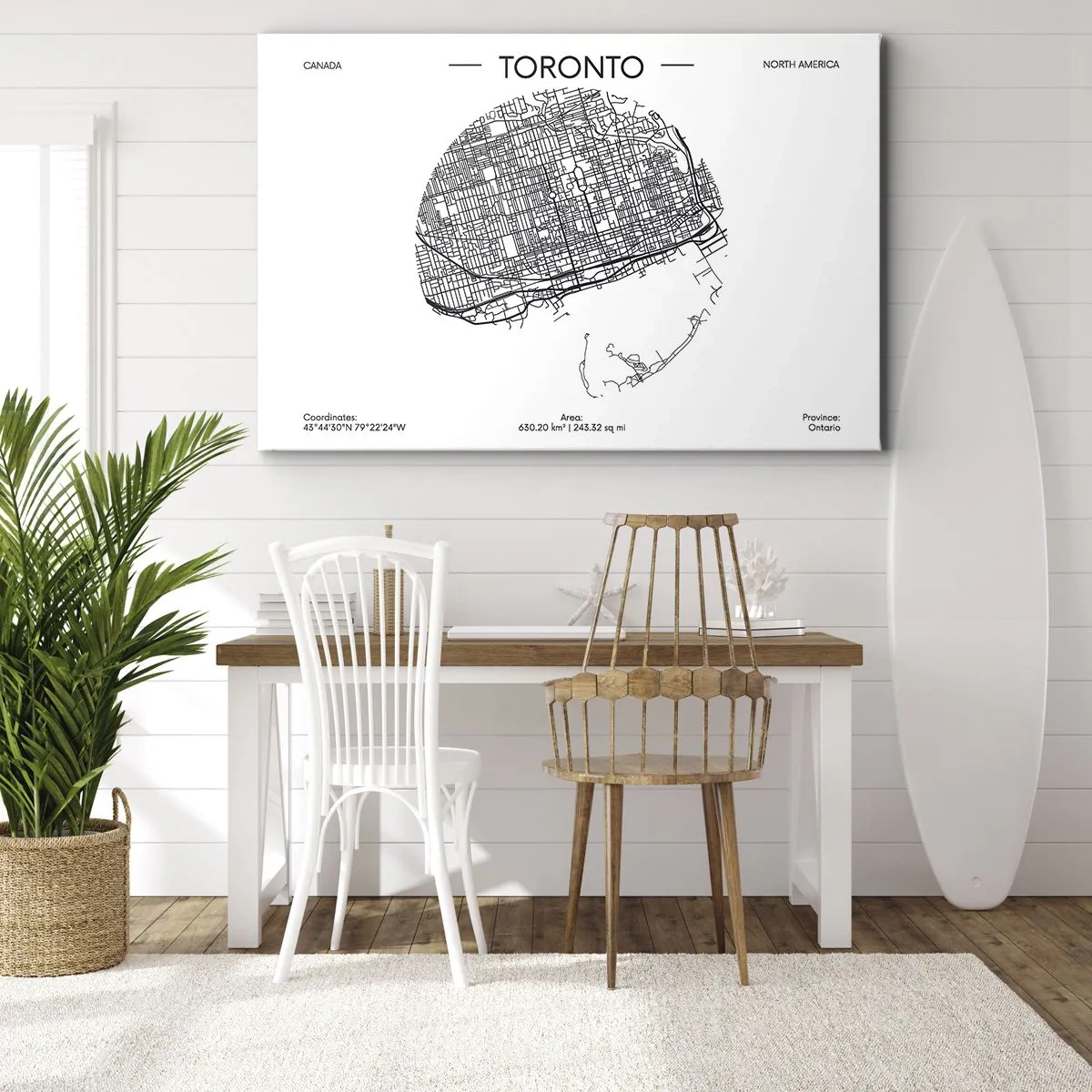 Quadro su tela - Stampe su Tela - Una mappa di Toronto in stile minimalista in bianco e nero - 70x50cm - Anatomia di Toronto - Decorazione murale moderna per soggiorno e camera da letto ARTTOR