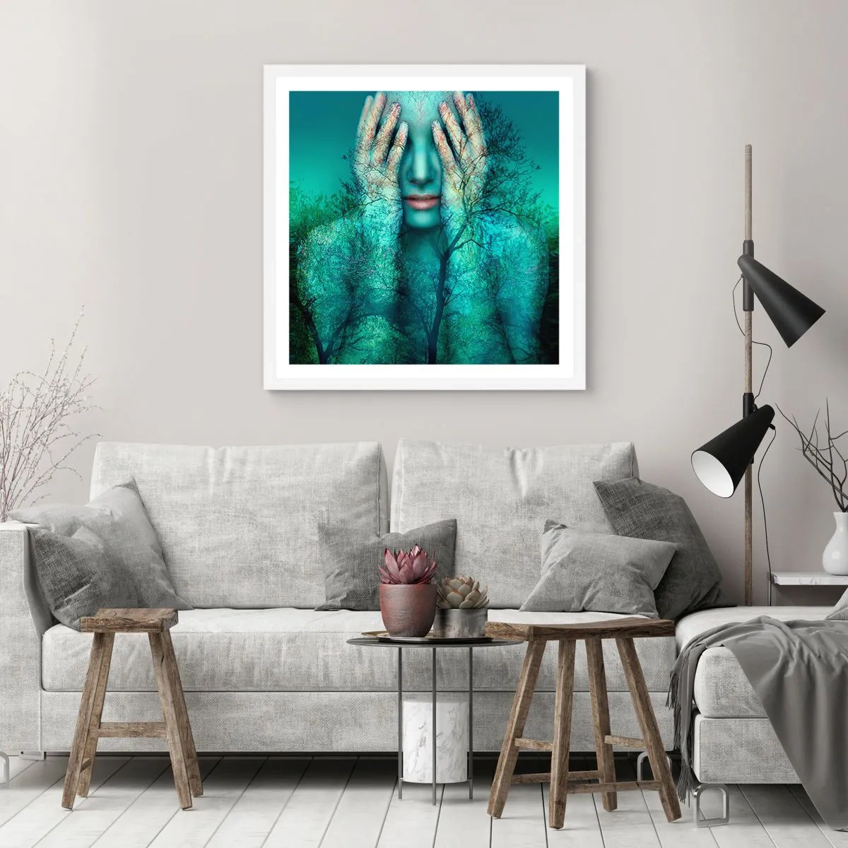 Poster in cornice bianca - Immersa nel blu - 40x40 cm