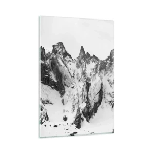Quadro su vetro - Cime innevate bianche e nere - 80x120cm - Cresta minacciosa di granito - Decorazione murale moderna per soggiorno e camera da letto ARTTOR