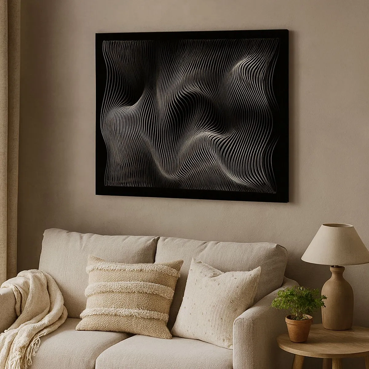 Quadro su tela - Stampe su Tela - Linee bianche astratte su sfondo nero - 70x50cm - La danza della luce nello spazio - Decorazione murale moderna per soggiorno e camera da letto ARTTOR
