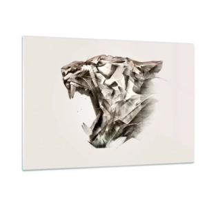 Quadro su vetro - Illustrazione geometrica di una tigre ruggente su uno sfondo chiaro - 120x80cm - Sai chi comanda - Decorazione murale moderna per soggiorno e camera da letto ARTTOR