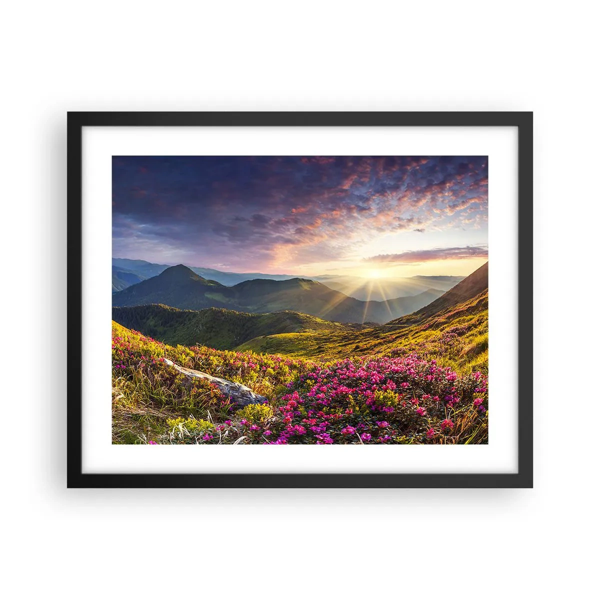 Poster in cornice nera - La freschezza di un mattino sui monti - 50x40 cm