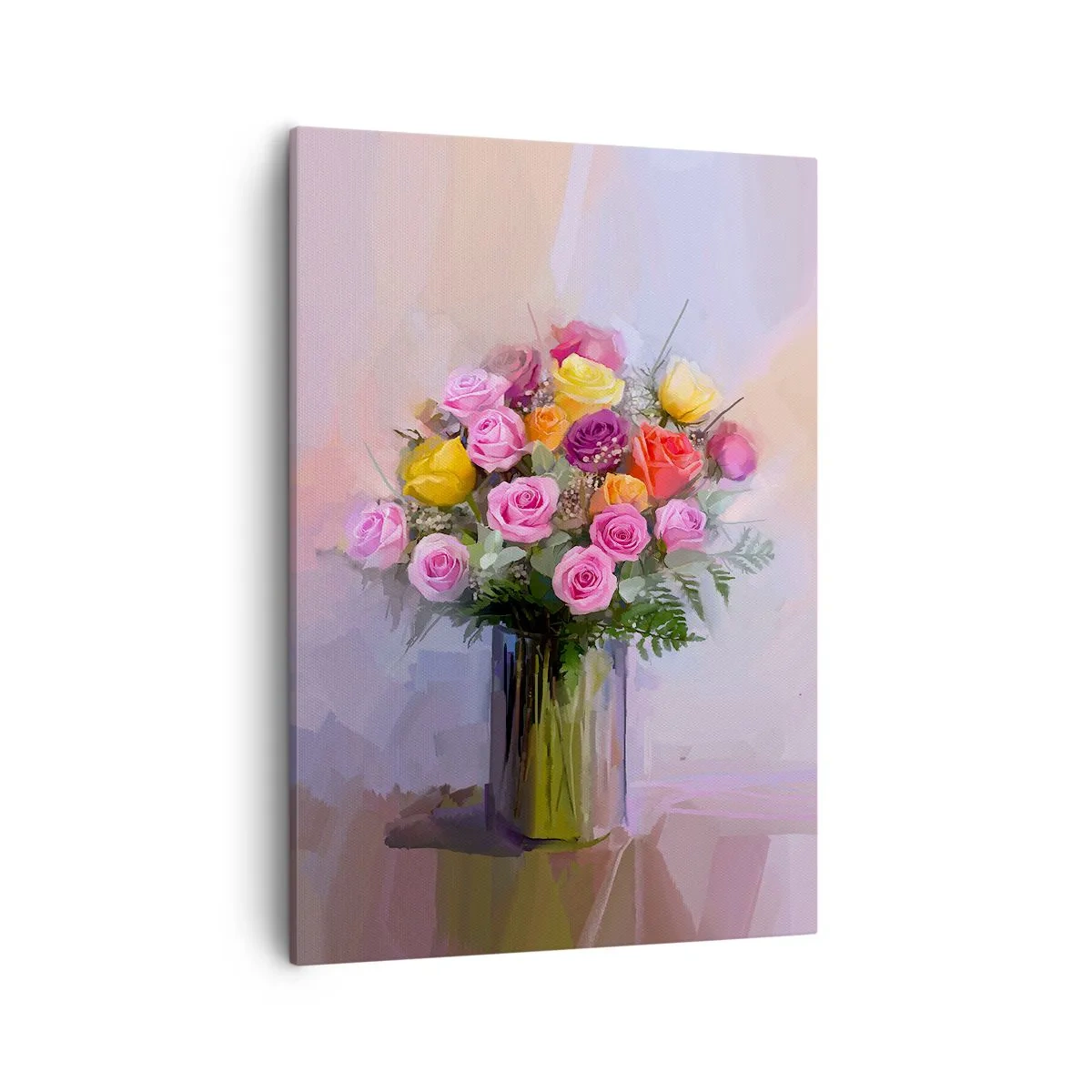 Quadro su tela - Stampe su Tela - Un mazzo di rose colorate in un vaso di vetro - 50x70cm - Bellezza immobile - Decorazione murale moderna per soggiorno e camera da letto ARTTOR