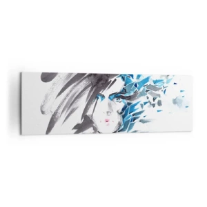 Quadro su tela - Stampe su Tela - Pittura artistica del viso ad acquerello con accenti blu - 160x50cm - Ritratto di sensualità in grigio e azzurro - Decorazione murale moderna per soggiorno e camera da letto ARTTOR