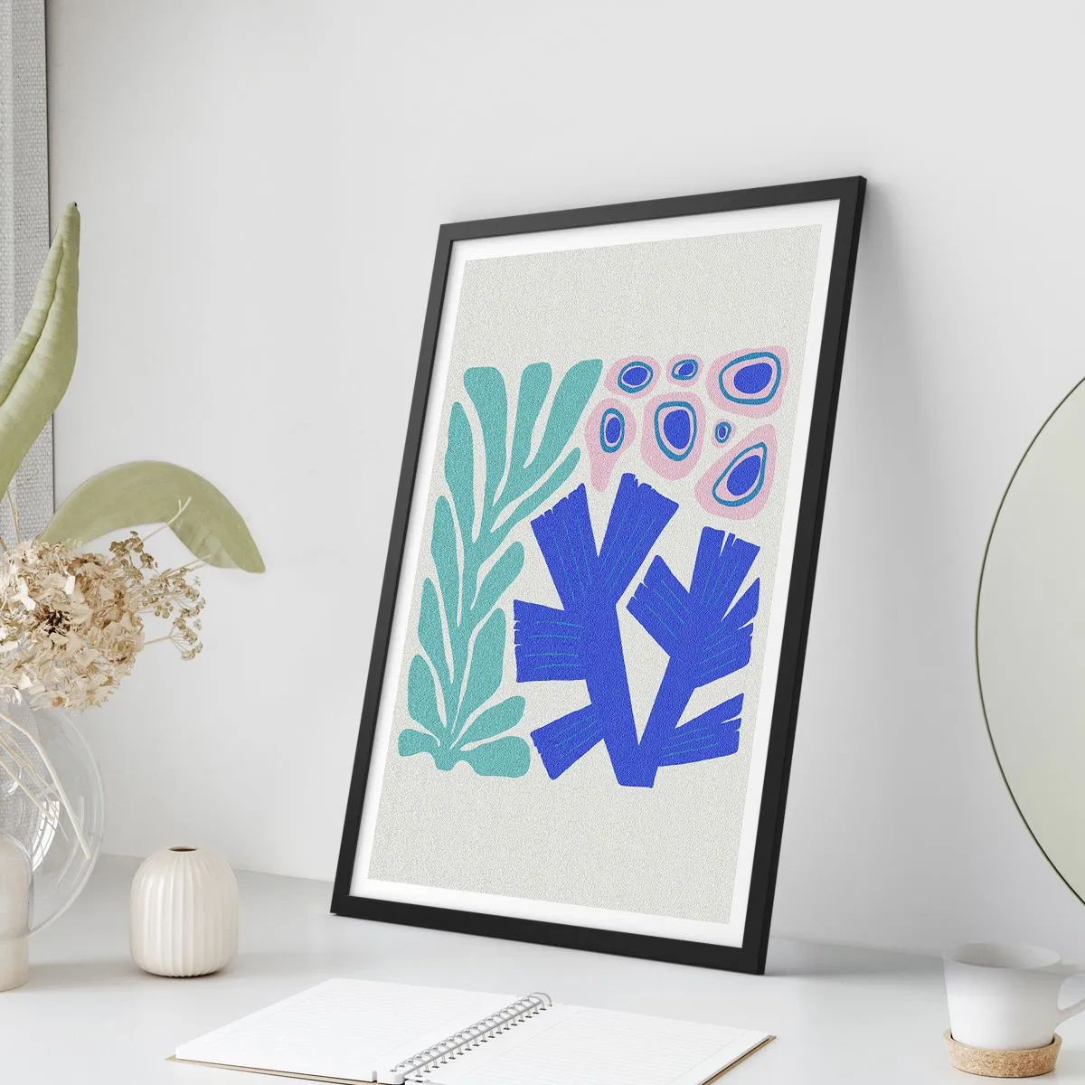 Poster in cornice nera - Grafica stilizzata di piante e coralli sottomarini - 50x70cm - Giardino sotto il mare - Decorazione murale moderna per soggiorno e camera da letto ARTTOR