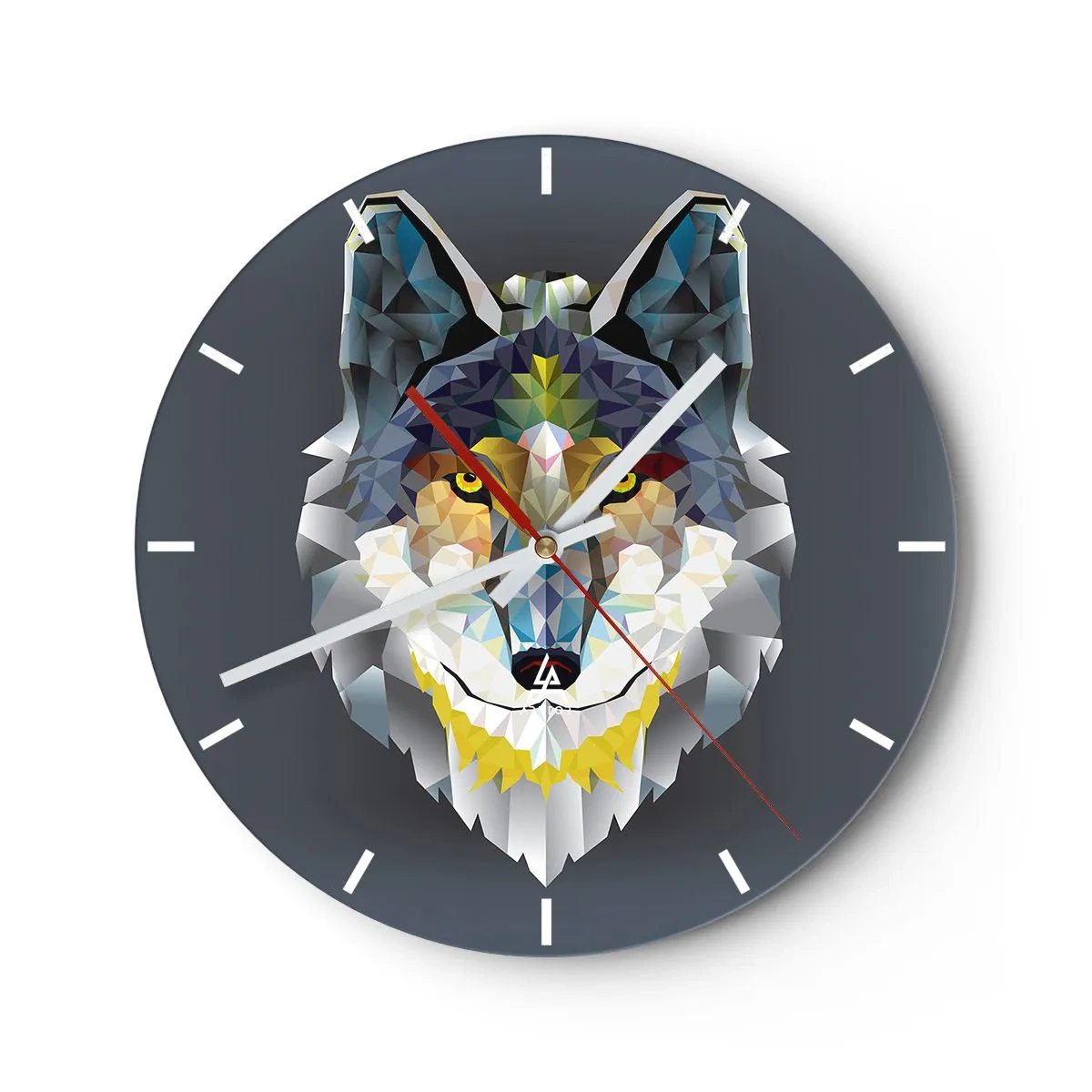 Orologio da parete - Orologio in Vetro - Immagine geometrica di un lupo su uno sfondo scuro - 30x30cm - Si parla del lupo - Decorazione murale moderna per soggiorno, cucina e camera da letto ARTTOR