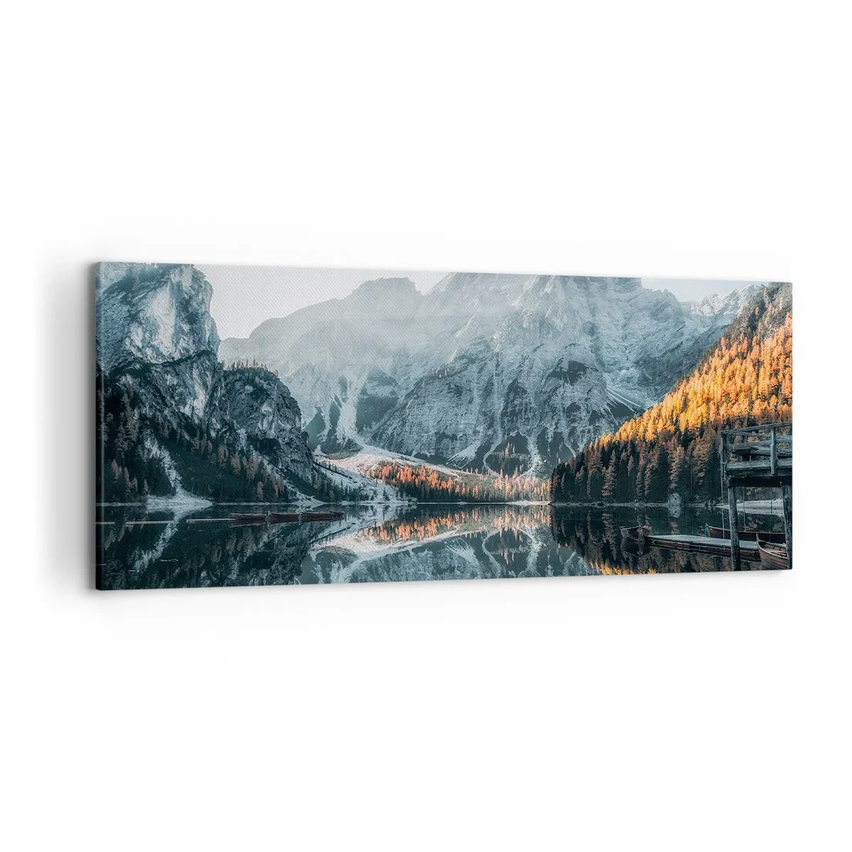 Quadro su tela - Stampe su Tela - Un paesaggio montano riflesso nella calma superficie di un lago - 120x50cm - Paesaggio allo specchio - Decorazione murale moderna per soggiorno e camera da letto ARTTOR