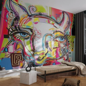 Fotomurali Premium Canvas - Ritratto colorato in stile artistico astratto - 100x70cm - La ricchezza della natura felina - Decorazione murale moderna per soggiorno e camera da letto ARTTOR