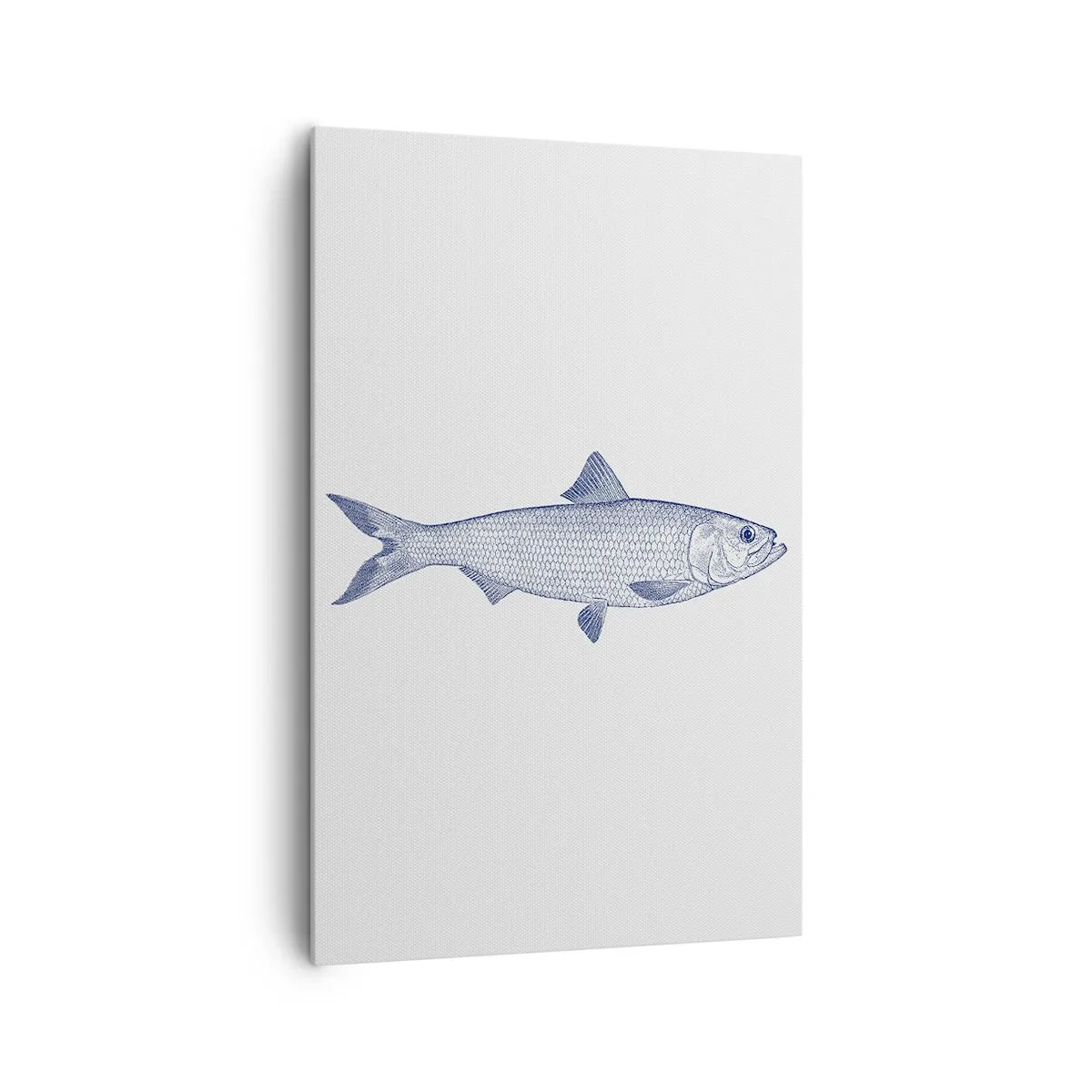 Quadro su tela - Stampe su Tela - Illustrazione di un pesce nei toni del blu su uno sfondo chiaro - 80x120cm - Un saluto dai mari del nord - Decorazione murale moderna per soggiorno e camera da letto ARTTOR