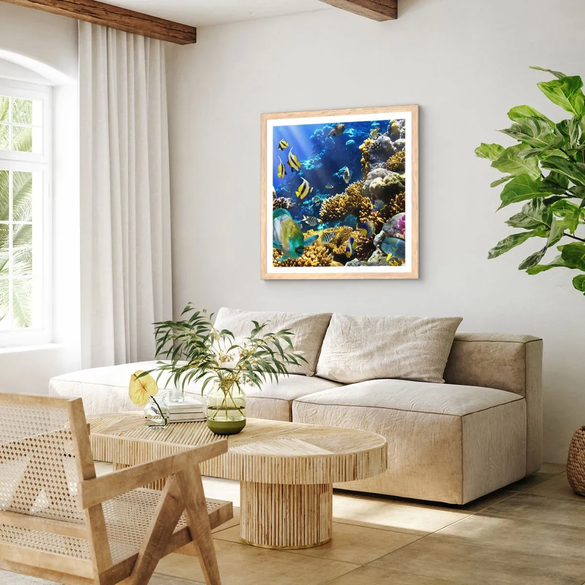 Poster in cornice rovere chiaro - Traffico intenso sulla via delle vacanze - 40x40 cm