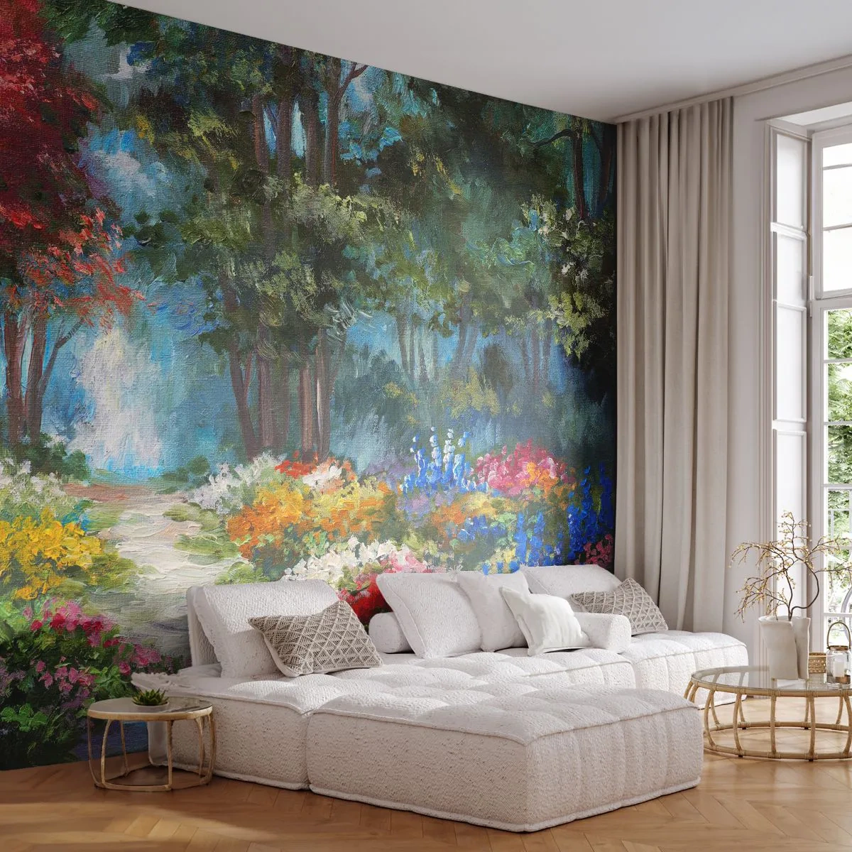 Fotomurali Premium Canvas - Il giardino del bosco d'aprile - Paesaggio, Parco, Fiori - 350x256 cm