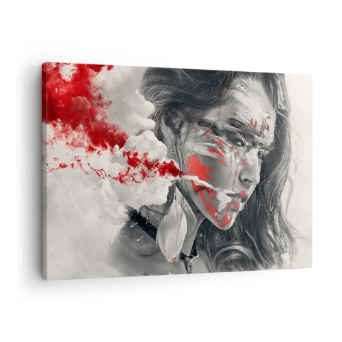 Quadro su tela - Stampe su Tela - Ritratto artistico di una donna con accenti rossi astratti - 70x50cm - Nei vapori dell'assurdo - Decorazione murale moderna per soggiorno e camera da letto ARTTOR