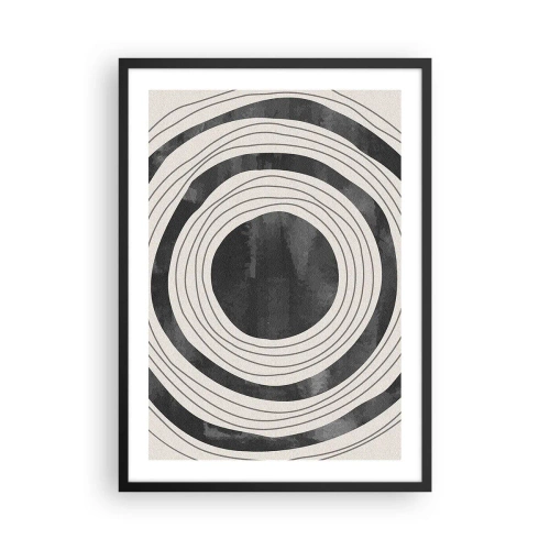 Poster in cornice nera - Cerchi concentrici astratti in bianco e nero - 50x70cm - Proprio al centro - Decorazione murale moderna per soggiorno e camera da letto ARTTOR