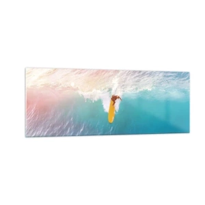 Quadro su vetro - Surfista su un'onda in colori pastello - 140x50cm - Il cavaliere dell'oceano - Decorazione murale moderna per soggiorno e camera da letto ARTTOR