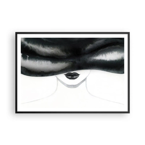 Poster in cornice nera - Un delicato ritratto di una donna con il volto coperto in stile monocromo. - 100x70cm - Il segreto dei sensi - Decorazione murale moderna per soggiorno e camera da letto ARTTOR