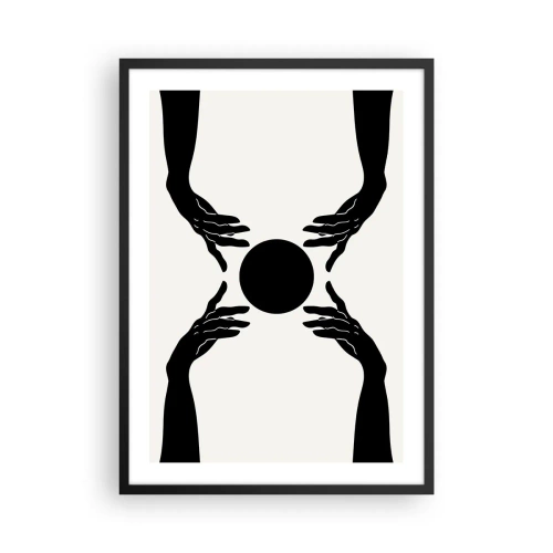 Poster in cornice nera - Grafica in bianco e nero di una mano con una palla - 50x70cm - Segno misterioso - Decorazione murale moderna per soggiorno e camera da letto ARTTOR