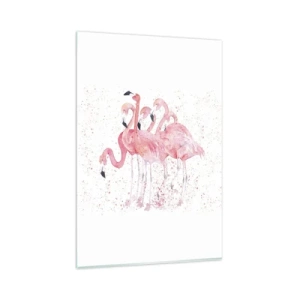 Quadro su vetro - Fenicotteri rosa in stile acquerello artistico - 80x120cm - Gruppo in rosa - Decorazione murale moderna per soggiorno e camera da letto ARTTOR