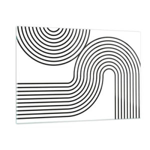 Quadro su vetro - Grafica in bianco e nero con linee parallele curve - 120x80cm - In curva - Decorazione murale moderna per soggiorno e camera da letto ARTTOR
