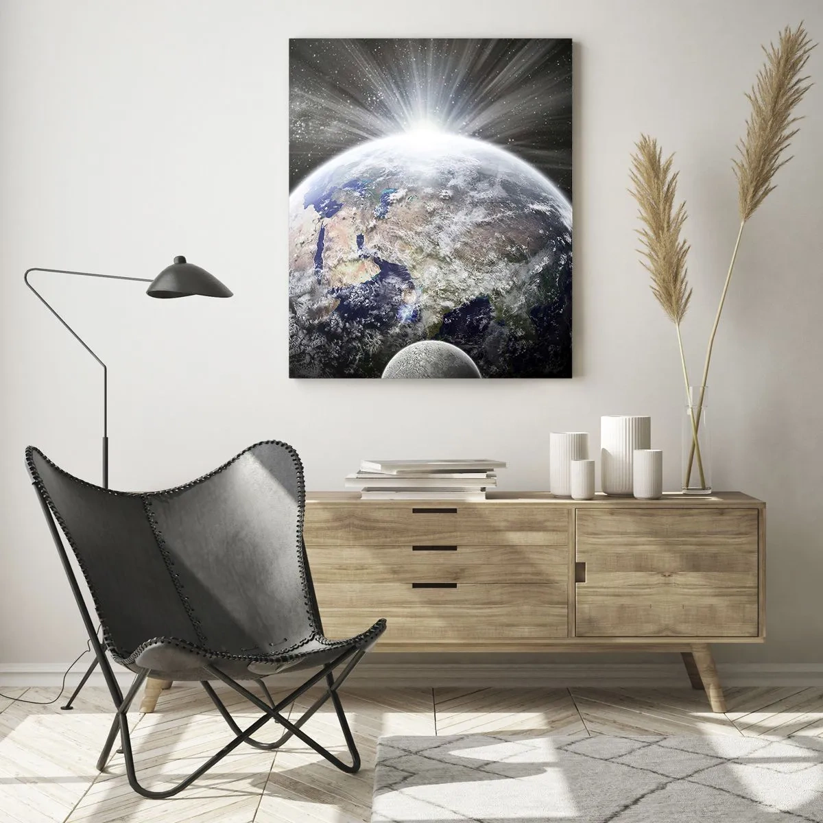 Quadro su vetro - Terra e Luna illuminate dal bagliore dello spazio - 80x120cm - In pieno splendore - Decorazione murale moderna per soggiorno e camera da letto ARTTOR