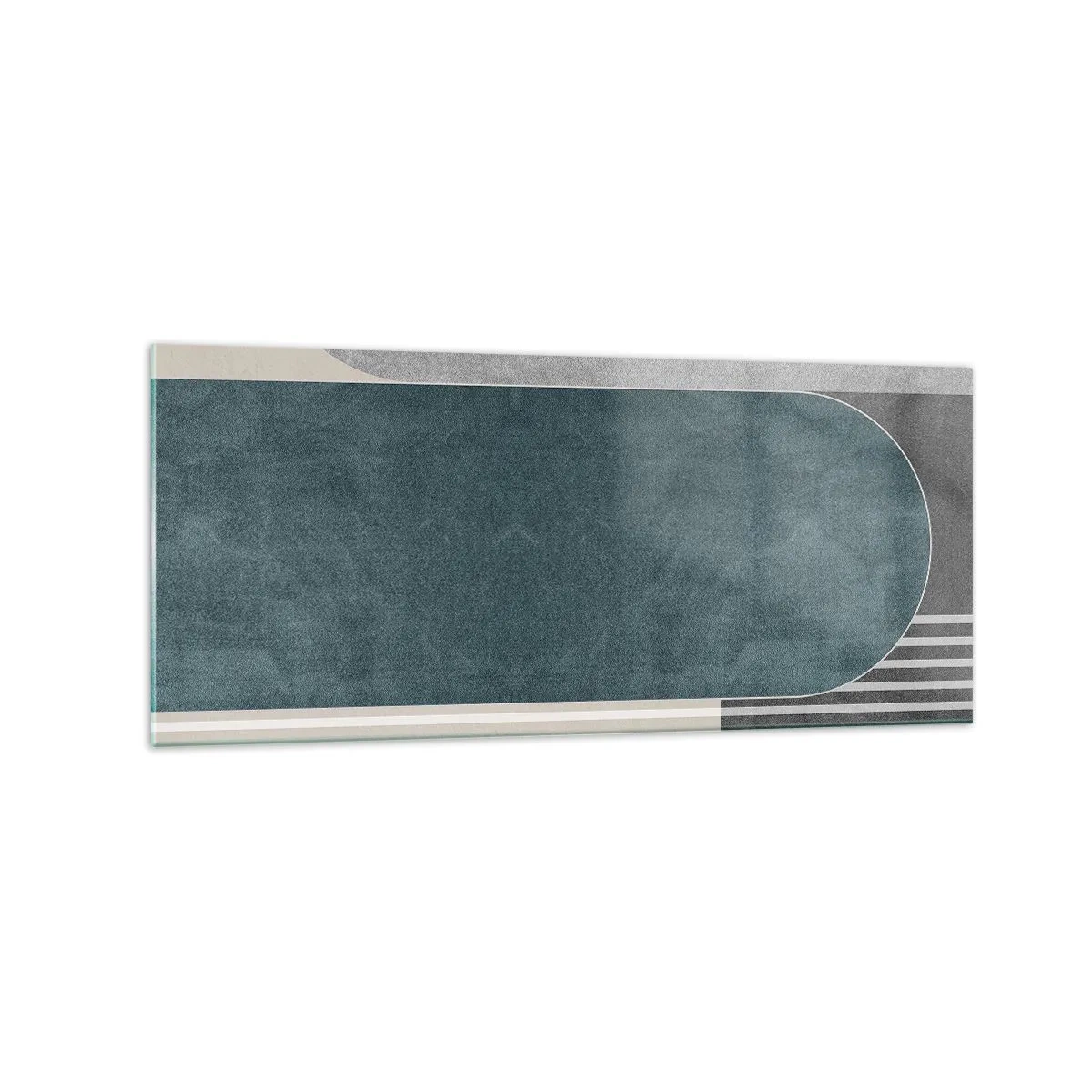 Quadro su vetro - Astrazione geometrica nei toni del grigio e del verde - 120x50cm - Composizione orizzontale  - Decorazione murale moderna per soggiorno e camera da letto ARTTOR