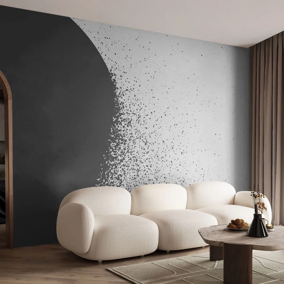 Fotomurali Premium Canvas - Il movimento delle particelle - Astrazione, Bianco e nero, Grafica - 400x280 cm