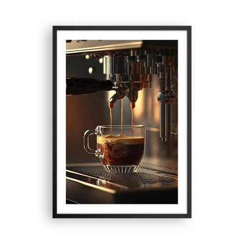 Poster in cornice nera - Una macchina per il caffè che versa l'espresso in una tazza - 50x70cm - Miscela sensuale - Decorazione murale moderna per soggiorno e camera da letto ARTTOR