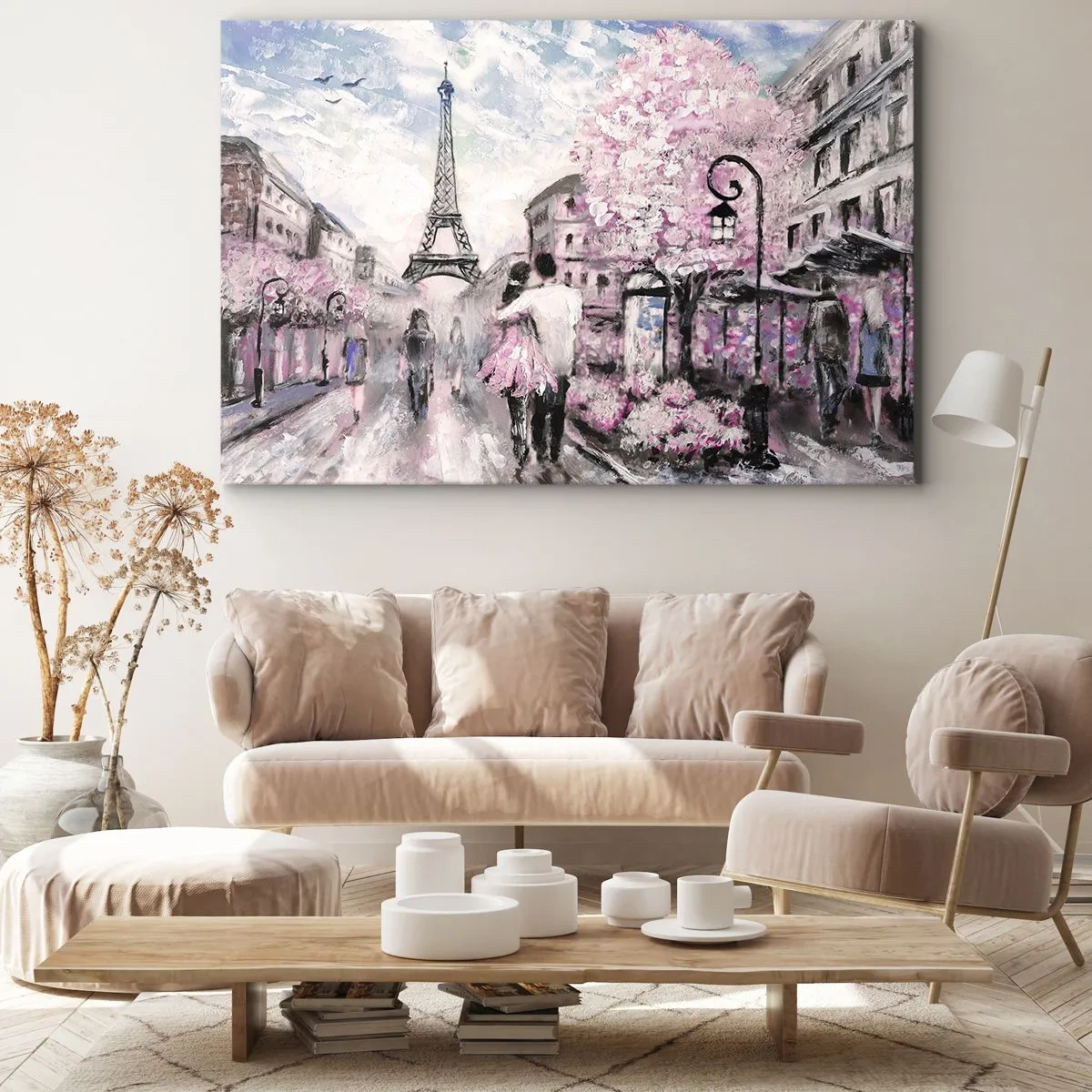 Quadro su tela - Stampe su Tela - Una passeggiata romantica a Parigi vicino alla Torre Eiffel - 120x80cm - Se innamorarsi, allora solo a... - Decorazione murale moderna per soggiorno e camera da letto ARTTOR