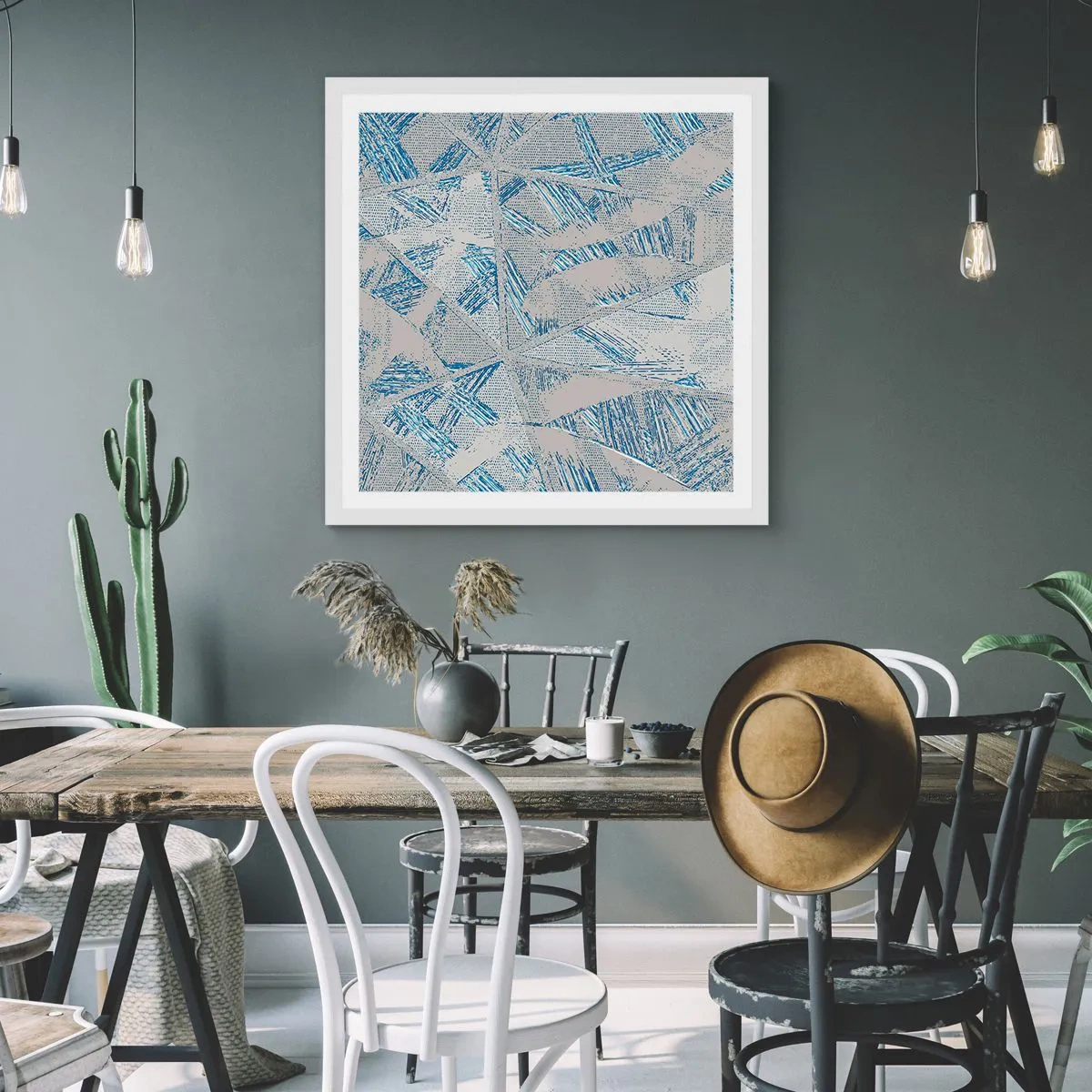 Poster in cornice bianca - Nel labirinto grigioblu - 50x50 cm