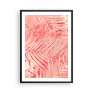 Poster in cornice nera - Felce rosa e foglie di palma su uno sfondo pastello - 50x70cm - Concetto rosa - Decorazione murale moderna per soggiorno e camera da letto ARTTOR