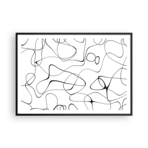 Poster in cornice nera - Linee nere astratte su sfondo bianco in stile minimalista - 100x70cm - Strade della vita, eventi del destino - Decorazione murale moderna per soggiorno e camera da letto ARTTOR