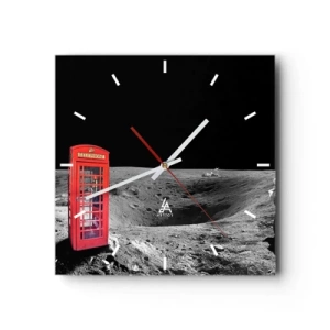 Orologio da parete - Orologio in Vetro - Cabina telefonica rossa sulla luna - 30x30cm - Scherzo cosmico - Decorazione murale moderna per soggiorno e camera da letto ARTTOR