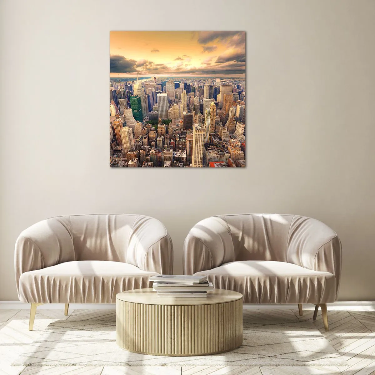 Quadro su vetro - Metropolis dorata - 60x60 cm