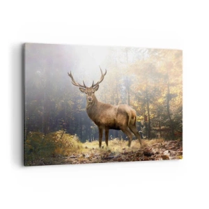 Quadro su tela - Stampe su Tela - Cervi nella foresta autunnale con raggi di sole - 120x80cm - Nella piena maestà - Decorazione murale moderna per soggiorno e camera da letto ARTTOR
