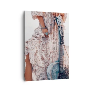 Quadro su tela - Stampe su Tela - Donna in stile boho con chitarra sulla spiaggia - 50x70cm - Figli dei fiori in cammino - Decorazione murale moderna per soggiorno e camera da letto ARTTOR