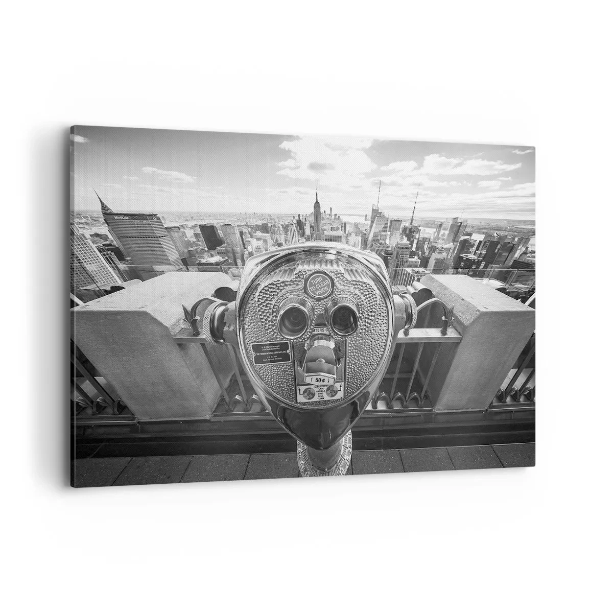 Quadro su tela - Stampe su Tela - Vista monocromatica attraverso il telescopio del panorama della città - 100x70cm - Il centro del mondo - Decorazione murale moderna per soggiorno e camera da letto ARTTOR