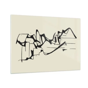 Quadro su vetro - Linea astratta in bianco e nero che forma il contorno di un paesaggio - 70x50cm - Forse è un paesaggio - Decorazione murale moderna per soggiorno e camera da letto ARTTOR