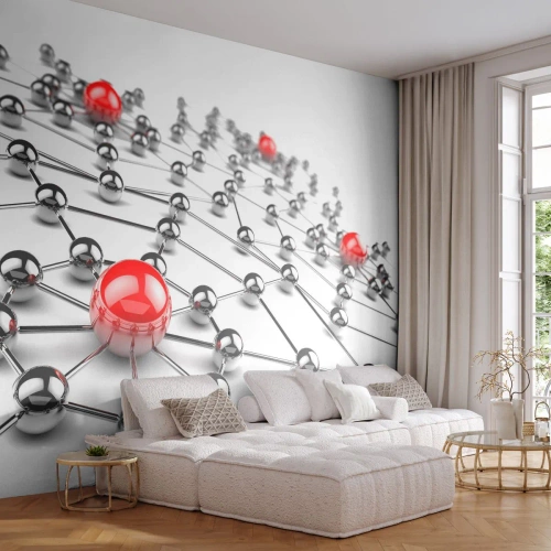 Fotomurali Premium Canvas - Rete argentea - Astrazione, Sfere di metallo, 3D - 250x175 cm