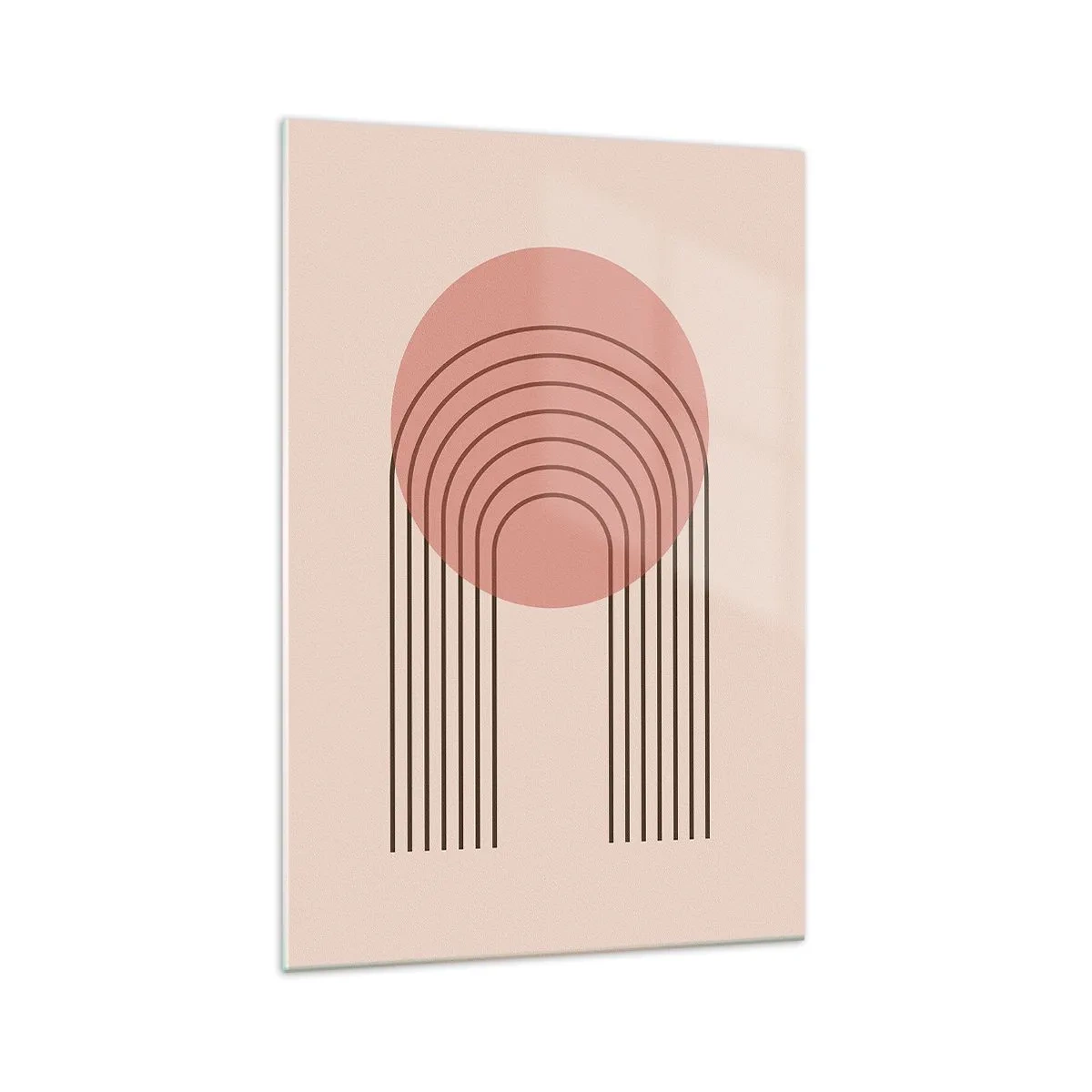 Quadro su vetro - Motivo astratto con cerchio rosa e linee - 70x100cm - Attrazione irresistibile - Decorazione murale moderna per soggiorno e camera da letto ARTTOR