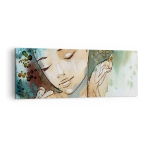 Quadro su tela - Stampe su Tela - Ritratto di una donna in delicati colori ad acquerello - 140x50cm - Lady in blue - Decorazione murale moderna per soggiorno e camera da letto ARTTOR